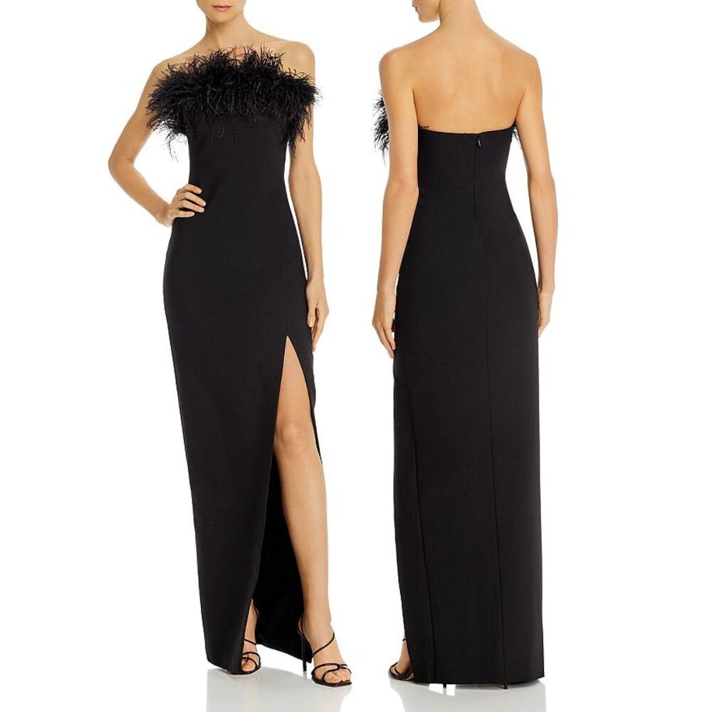 LIKELY Desi Gown Maxi Dress Feather Strapless Wedding Guest Formal Prom Party 10